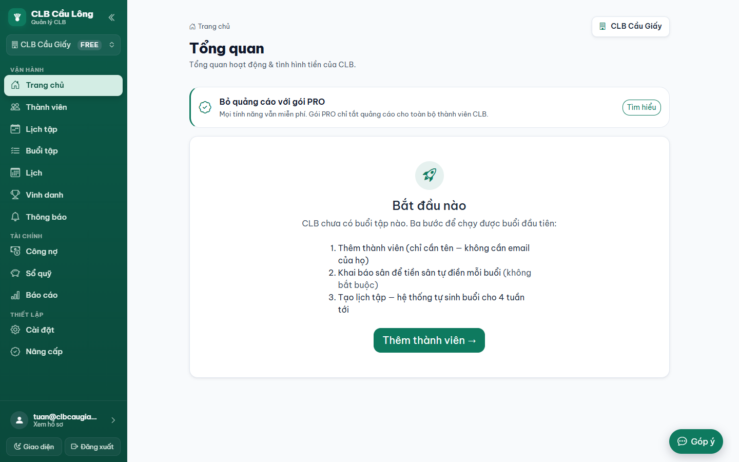 Trang chủ câu lạc bộ mới với thẻ Bắt đầu nào liệt kê ba bước